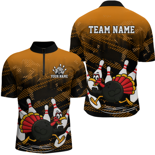 Custom Orange Funny Turkey Bowling Jersey for Men Thanksgiving Bowling Team Shirts Polo & 1/4 Zip HNT125