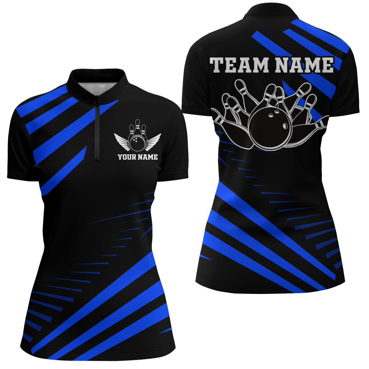 Blue Bowling Jersey Men And Women Custom Bowling Team Shirts Unisex Bowling Polo Quarter-zip CP26