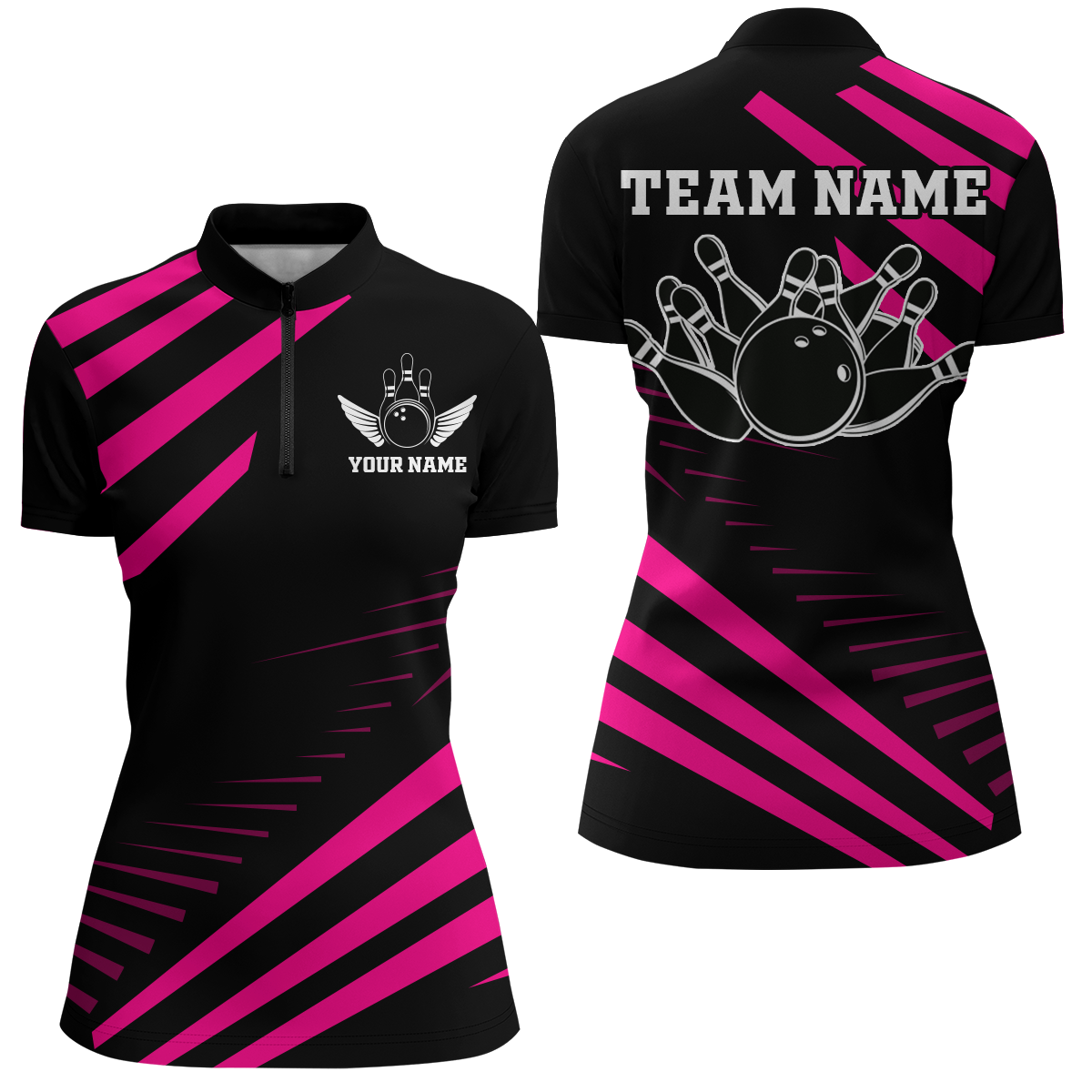 Pink Bowling Jersey Men And Women Custom Bowling Team Shirts Unisex Bowling Polo Quarter-zip CP26