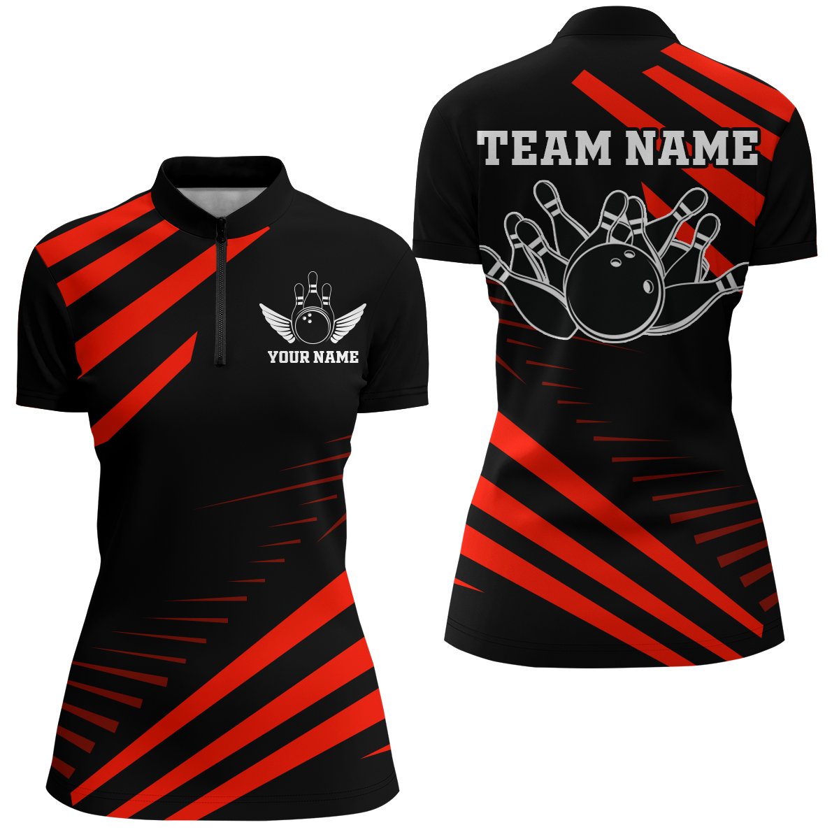 Red Bowling Jersey Men And Women Custom Bowling Team Shirts Unisex Bowling Polo Quarter-zip CP26