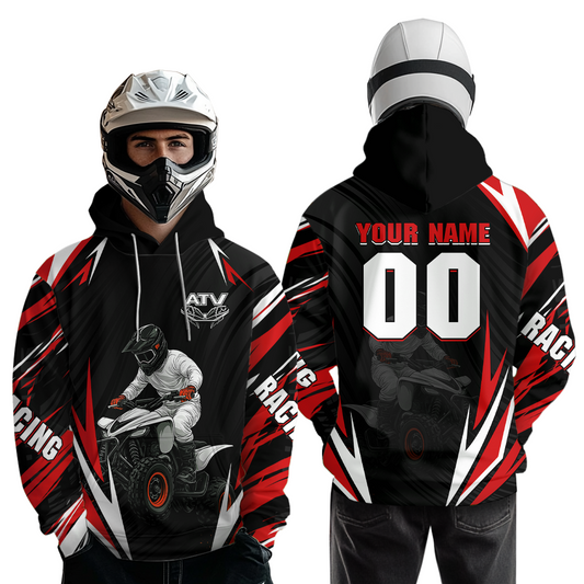 Red Atv Motocross Hoodie Adult Youth Kid Upf30+ Custom Quad Bike Shirt Boys Girls Extreme Off-Road Racing Hooded NHN011