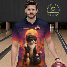 Load image into Gallery viewer, Custom Funny Cat Bowling Jersey for Men Bowling Uniform Polo & 1/4 Zip Bowling Team Shirts HNT114
