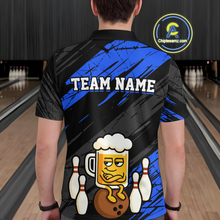 Load image into Gallery viewer, Custom Blue Funny Beer Bowling Jersey for Men Bowling Uniform Polo & 1/4 Zip Bowling Team Shirts HNT107