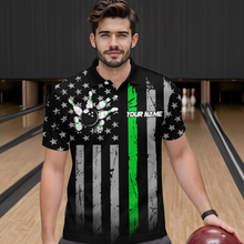 Load image into Gallery viewer, US Green Flag Bowling Shirt for Men Custom Name Polo & Quarter-Zip Bowling Jersey Bowling Team Shirt HNT23