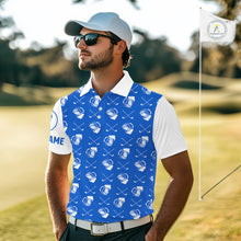 Load image into Gallery viewer, Blue and white golf pattern Mens Golf polo shirts custom name golf beer outfit men golf clothes NQS9856