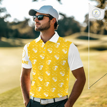 Load image into Gallery viewer, Yellow and white golf pattern Mens Golf polo shirts custom name golf beer outfit men golf clothes NQS9855