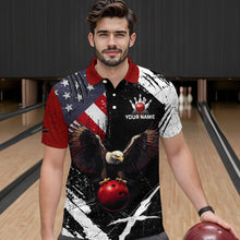 Load image into Gallery viewer, US Flag Eagle Custom Name Bowling Team Shirts For Men Bowling League Polo & 1/4 Zip Shirt HNT06