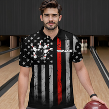 Load image into Gallery viewer, US Red Flag Bowling Shirt for Men Custom Name Polo & Quarter-Zip Bowling Jersey Bowling Team Shirt HNT23
