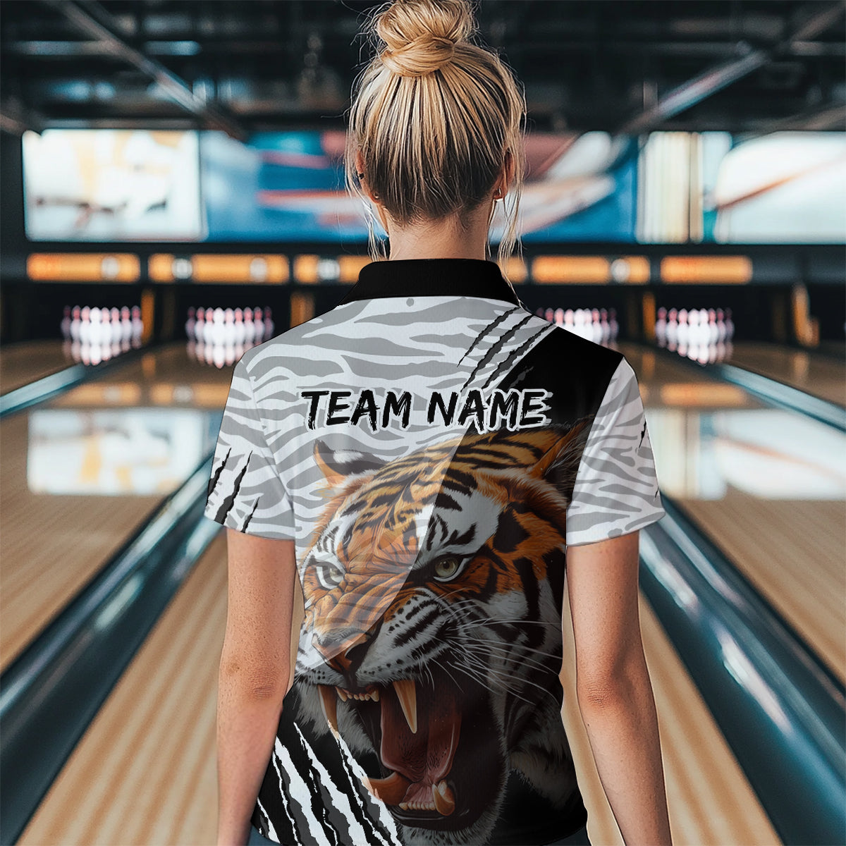 Black & White Bowling Shirt Tiger Bowling Team Jersey Polo Bowling for Men & Women QZT641