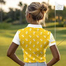 Load image into Gallery viewer, Yellow and white golf pattern Women Golf polo shirts custom name golf beer outfit ladies golf clothes NQS9855