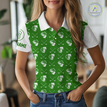 Load image into Gallery viewer, Green and white golf pattern Women Golf polo shirts custom name golf beer outfit ladies golf clothes NQS9861
