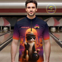 Load image into Gallery viewer, Custom Funny Cat Bowling Jersey for Men Bowling Uniform Polo & 1/4 Zip Bowling Team Shirts HNT114