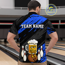 Load image into Gallery viewer, Custom Blue Funny Beer Bowling Jersey for Men Bowling Uniform Polo & 1/4 Zip Bowling Team Shirts HNT107