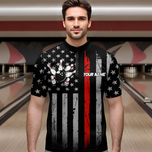 Load image into Gallery viewer, US Red Flag Bowling Shirt for Men Custom Name Polo & Quarter-Zip Bowling Jersey Bowling Team Shirt HNT23