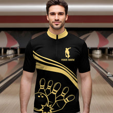Load image into Gallery viewer, Black&Gold Bowling Quarter-Zip Shirt Men Custom Bowling Jersey Vintage Bowling Team League Shirt BDT116