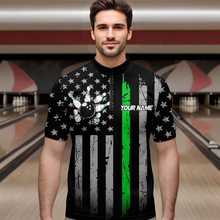 Load image into Gallery viewer, US Green Flag Bowling Shirt for Men Custom Name Polo & Quarter-Zip Bowling Jersey Bowling Team Shirt HNT23
