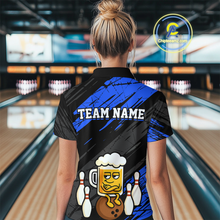 Load image into Gallery viewer, Custom Blue Funny Beer Bowling Jersey for Women Bowling Uniform Polo & 1/4 Zip Bowling Team Shirts HNT107