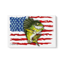 Load image into Gallery viewer, Largemouth Bass fishing art with American flag ChipteeAmz's fish art canvas AT004