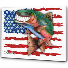 Load image into Gallery viewer, Rainbow Trout fly fishing with American flag ChipteeAmz's art Matte Canvas AT024