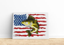 Load image into Gallery viewer, Angry Walleye fishing art with American flag ChipteeAmz's art Matte Canvas AT036
