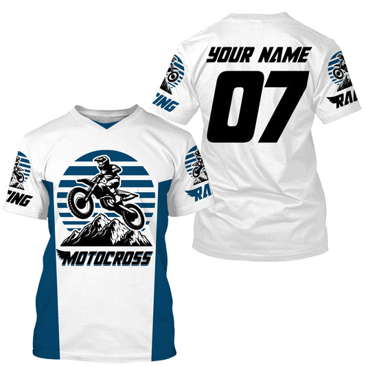Personalized MX off-road jersey blue and white Motocross kid&adult UPF30+ biker racing off-road PDT184
