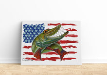 Load image into Gallery viewer, Musky fishing with American flag ChipteeAmz's art Matte Canvas AT012