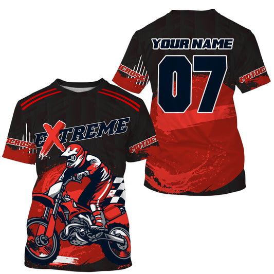 Personalized red UPF30+ Motocross riding jersey extreme MX racing dirt bike off-road motorcycle PDT40
