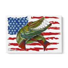 Load image into Gallery viewer, Musky fishing with American flag ChipteeAmz's art Matte Canvas AT012