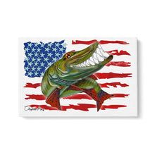 Load image into Gallery viewer, Musky fishing with American flag ChipteeAmz's art Matte Canvas AT012