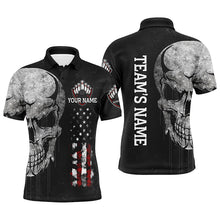 Load image into Gallery viewer, Men's Skull Polo Bowling Shirt, Patriotic Custom Name Men Bowlers Jersey American Flag NBP93