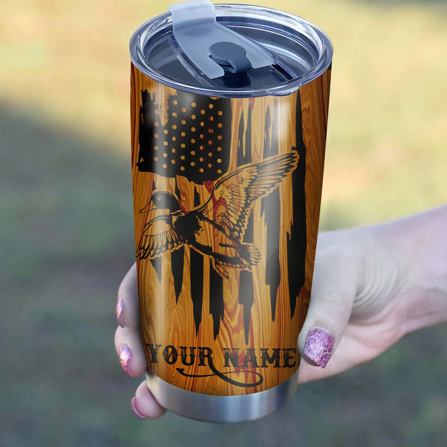 Duck Hunting American Flag Custom name 1PC Stainless Steel Tumbler Cup - Personalized drinking mug for adults and kids - IPH2582