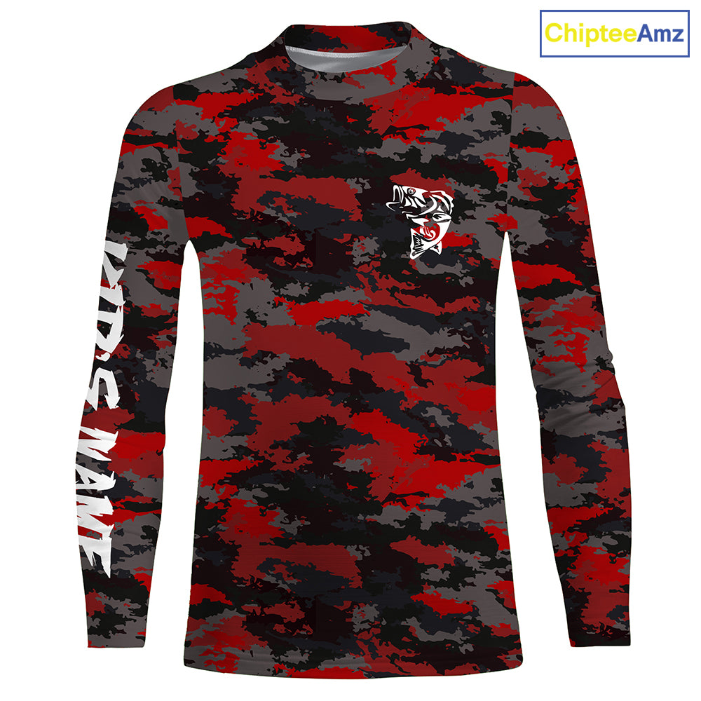 Bass fishing Red camouflage Custom fishing Shirts jersey - Custom camo fishing apparel NQS3212