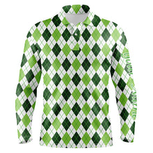 Load image into Gallery viewer, Mens golf polo shirts green argyle St Patrick's Day pattern golf shirts custom team golf polo for men NQS4726