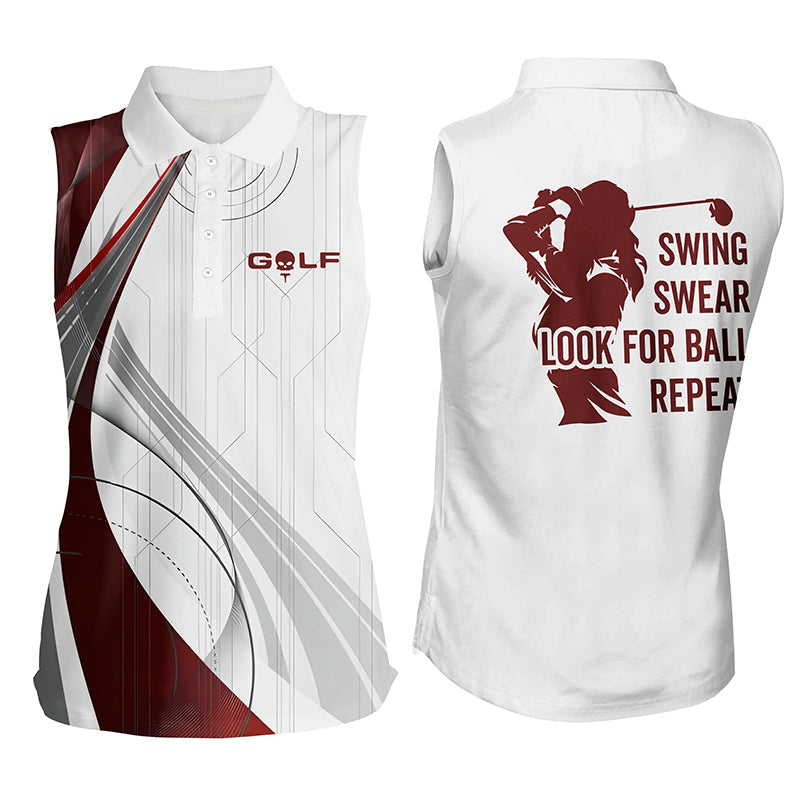 Womens sleeveless polo shirt swing swear look for ball repeat white ladies golf tops NQS6863