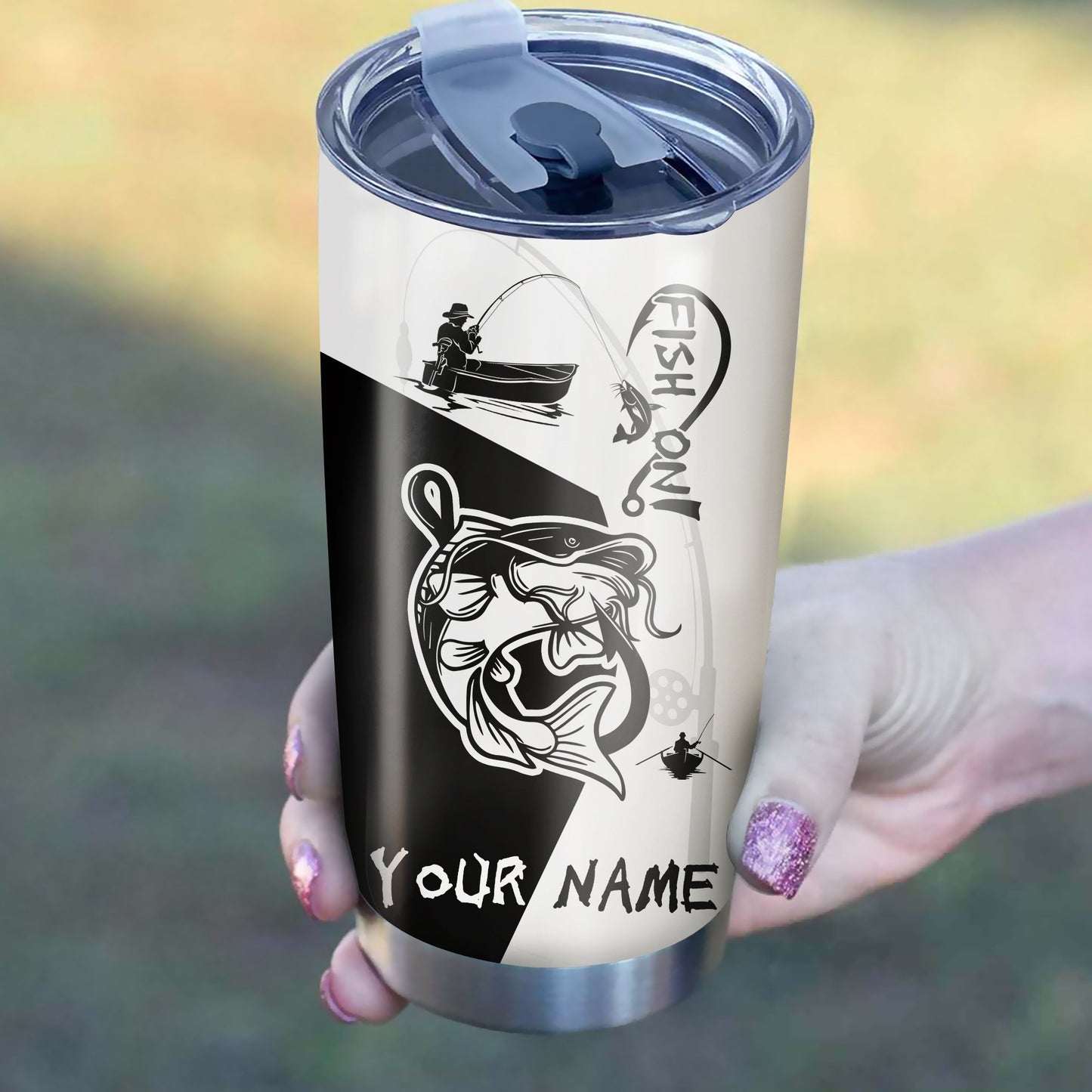 Catfish Fish On Customize Name Fishing Tumbler Cup Personalized Fishing Gift For Fisherman NQS369