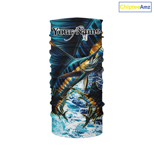 Sailfish fishing scales blue sea water camo Custom UV protection performance long sleeve fishing shirt NQS7097