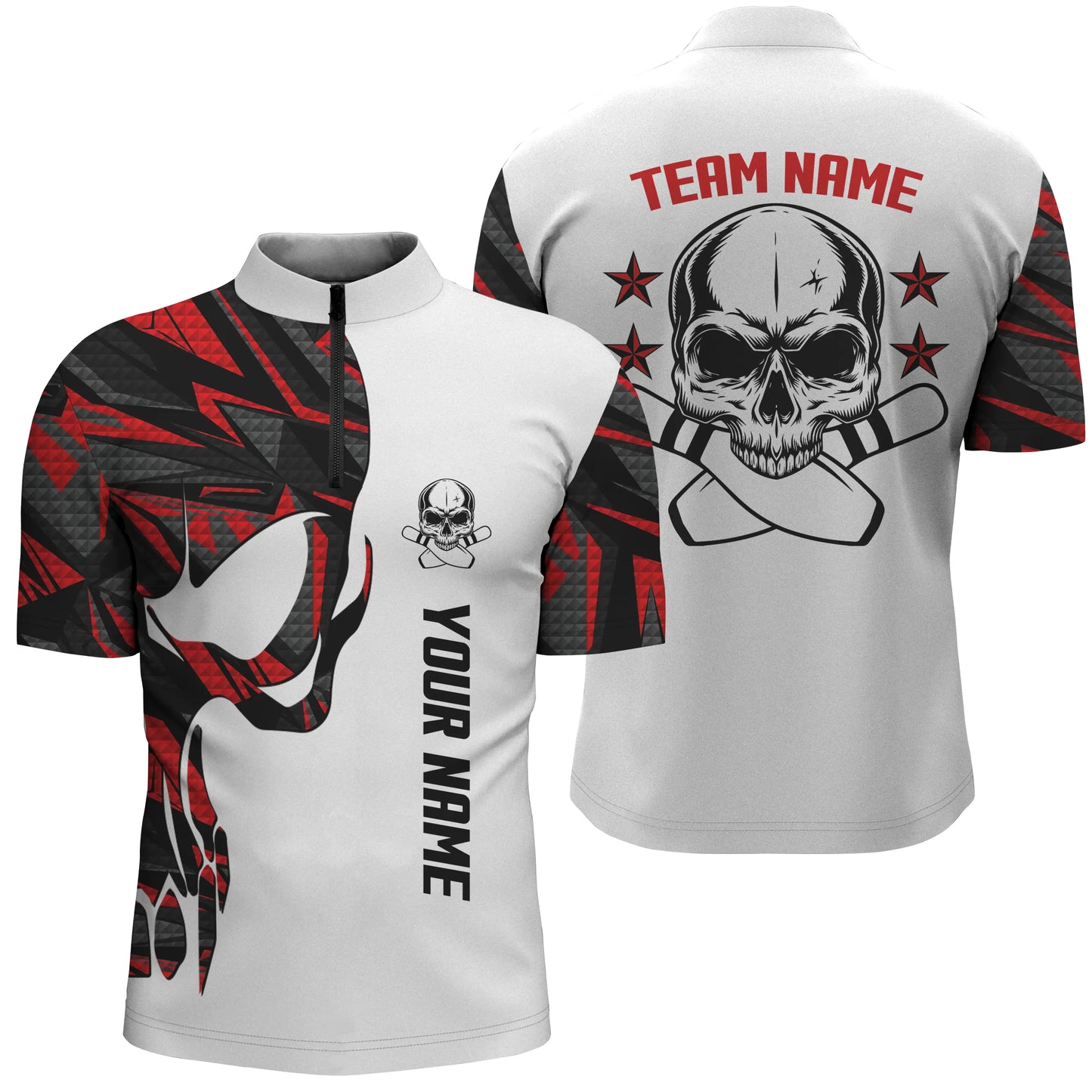 Custom Red white bowling shirt for men – personalized team jersey front view