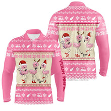 Load image into Gallery viewer, Funny ugly Christmas golf shirts custom pink Mens golf polo shirt Flamingo golf friend Christmas gifts NQS6512