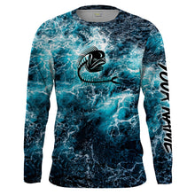 Load image into Gallery viewer, Custom blue ocean Mahi mahi fish bone Saltwater Long sleeves Sea wave camo Fishing Shirts NQS2097