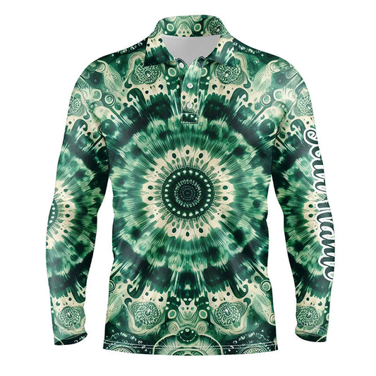 Mens golf polos shirts custom mens golf tops green tie dye pattern, golf outfit men NQS7047