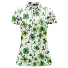 Load image into Gallery viewer, Womens golf polos shirts Green clover St Patrick's Day pattern golf shirts custom team golf polos NQS7048