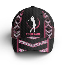 Load image into Gallery viewer, Black & pink leopard pattern golf hat custom name baseball golf cap hat, golfer gifts NQS3476