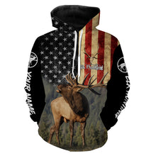 Load image into Gallery viewer, Elk hunting American flag Custom name All over print shirt, T-shirt, Hoodie, Long sleeve Hunting gift FSD3165