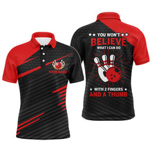 Load image into Gallery viewer, Funny Polo Bowling Shirt for Men, Red & Black Custom Bowling Jersey, 2 Fingers and A Thumb NBP145