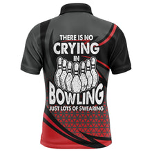 Load image into Gallery viewer, Funny Polo Bowling Shirt for Men, Red & Black Custom Bowling Jersey, No Crying Lots of Swearing NBP144
