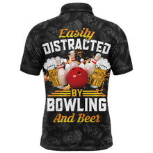 Load image into Gallery viewer, Funny Bowling Shirt for Men Easily Distracted By Bowling and Beer Custom Bowling Polo Jersey NBP112