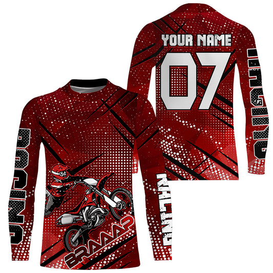 Custom Dirt Bike Jersey Red UPF30+ Braaap Motocross Shirt Men Women Kid MX SX Riding Motorcycle PDT552
