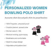 Load image into Gallery viewer, Bowling Girl Personalized Polo Shirt, Funny Women Bowling Pink Leopard Bowlers Jersey NBP43