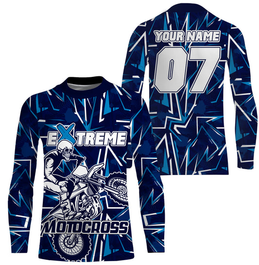 Extreme Motocross skull personalized jersey blue UPF30+ dirt bike long sleeves motorcycle bikers NMS1054