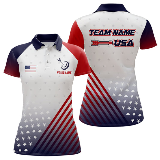 Personalized Patriotic US Flag Archery Women Polo & Quarter-Zip Shirts Custom Team Archery Jerseys TDM1763